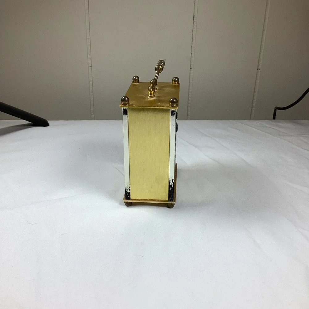Doral Quartz Brass Carriage Desk Clock Roman Numerals Handle